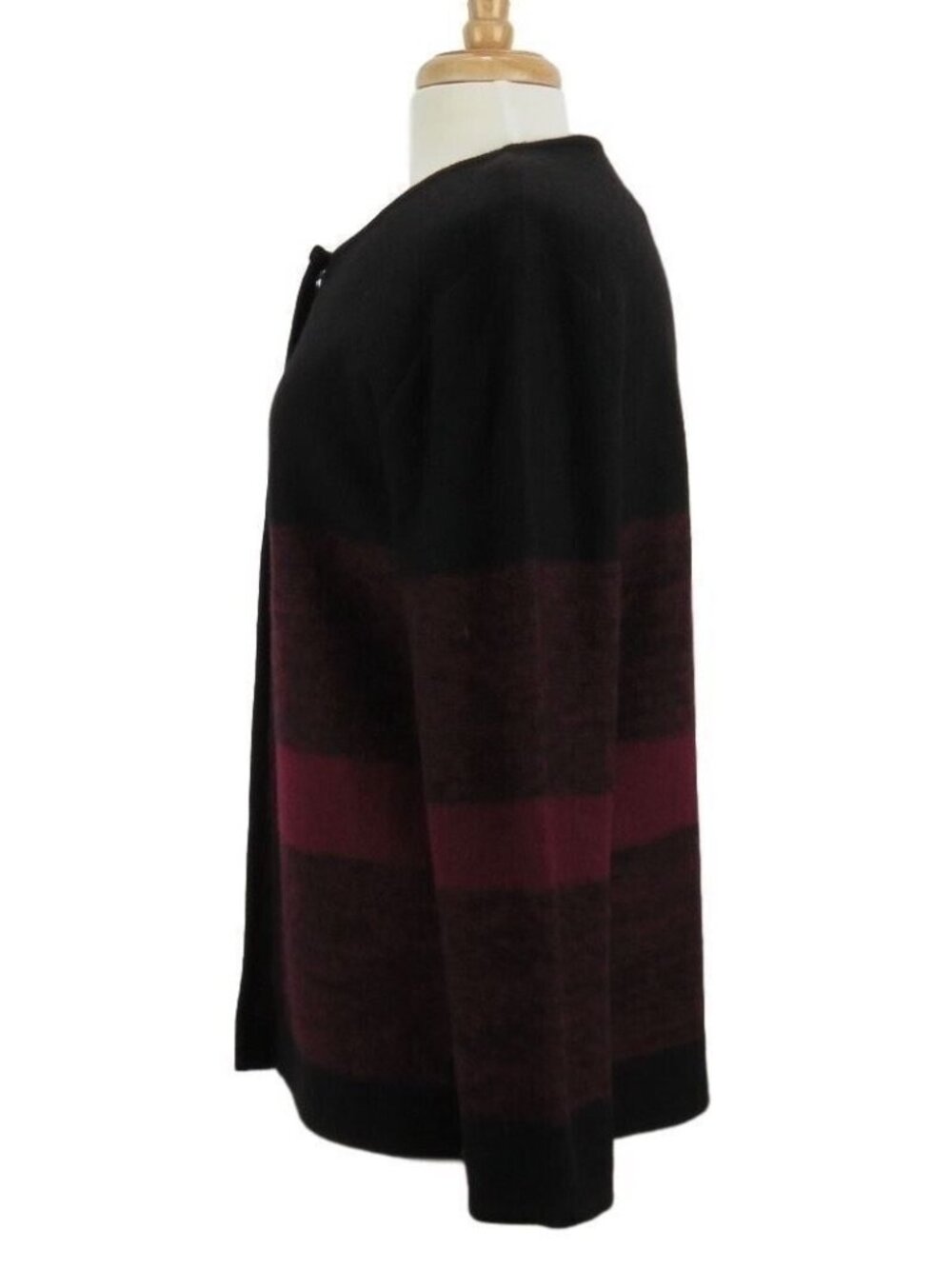 Keren Hart Women Small Cardigan Sweater Wool Blend Black & Burgundy Open Front - Picture 3 of 11